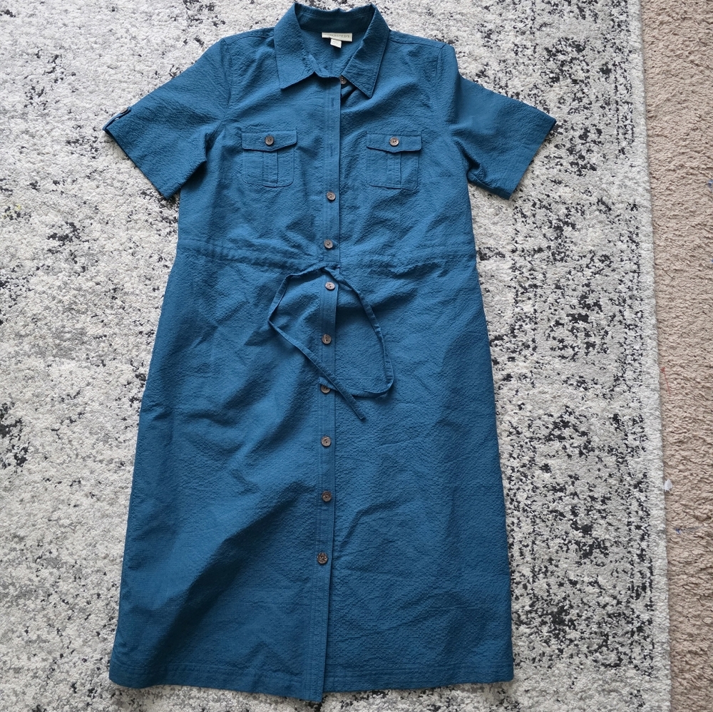Appleseed's Midi button up Collared Dress Womens 12p Blue Preppy Minimalist